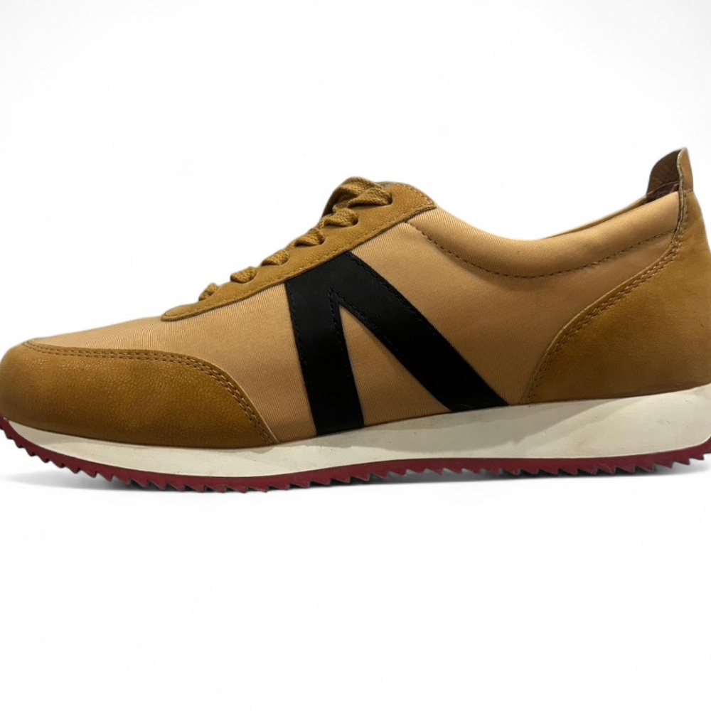 Tan and Black Retro Sneakers with Suede Upper